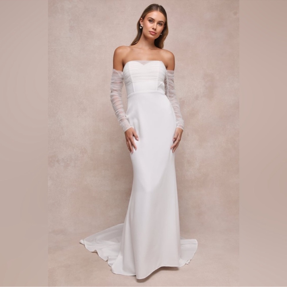 Eternal Bliss White Tulle Off-the-Shoulder Bustier Maxi Dress